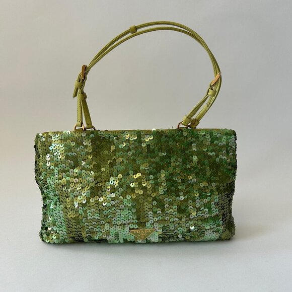 PRADA LIME GREEN SEQUIN TOP HANDLE BAG - Picture 1 of 11